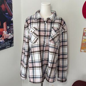 SAGE collective Soft Fleece Brown, Pink, White Collared Button Down Top